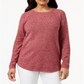Karen Scott Women's Cotton Marled Curved Hem Top Purple Size XL