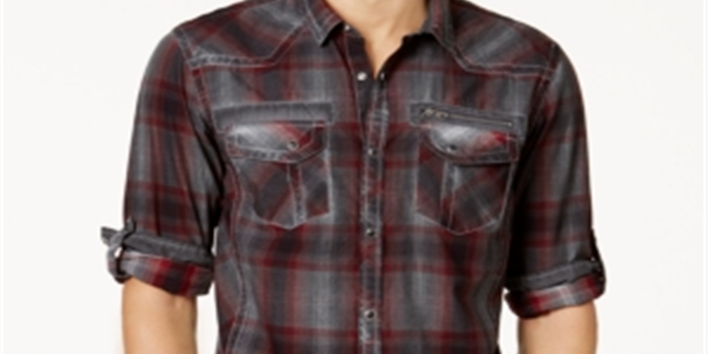 INC International Concepts Men's Johnny Cotton Plaid Western Shirt Red Size XXX-Large