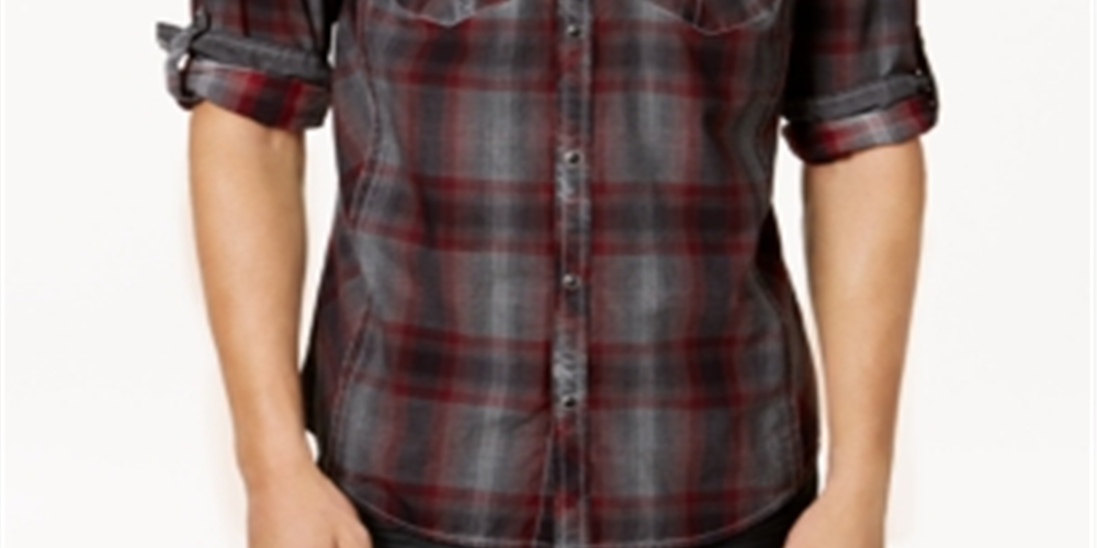 INC International Concepts Men's Johnny Cotton Plaid Western Shirt Red Size XXX-Large