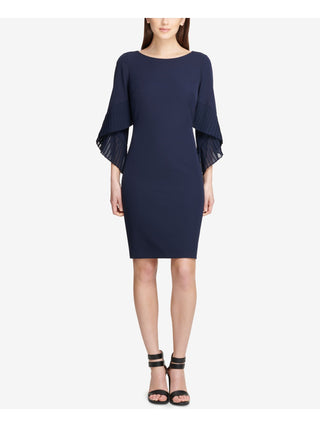 DKNY Women's Pleated Bell Sleeve Sheath Dress Blue Size 10