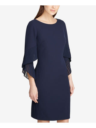 DKNY Women's Pleated Bell Sleeve Sheath Dress Blue Size 10