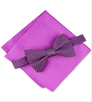 Alfani Men's Pocket Square Roy Geo Pt Solid Set Silk Bow Tie Pink Size Regular