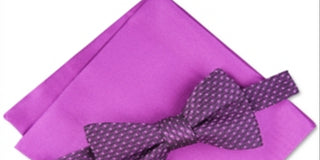Alfani Men's Pocket Square Roy Geo Pt Solid Set Silk Bow Tie Pink Size Regular