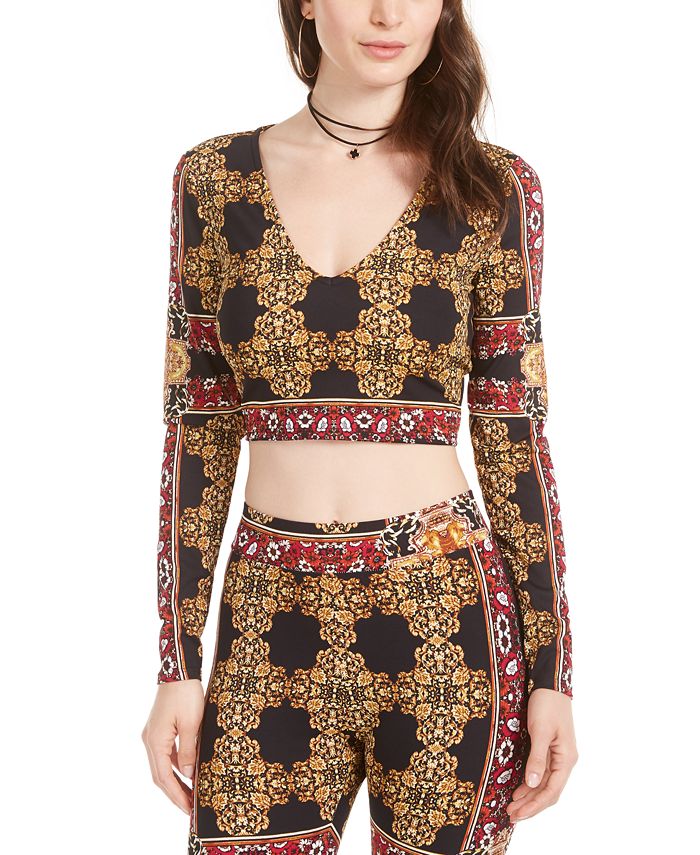 Guess Women's Short Length Long Sleeve V Neck Top Black Size Large