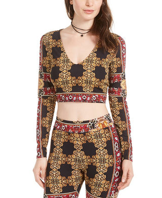 Guess Women's Short Length Long Sleeve V Neck Top Black Size Large