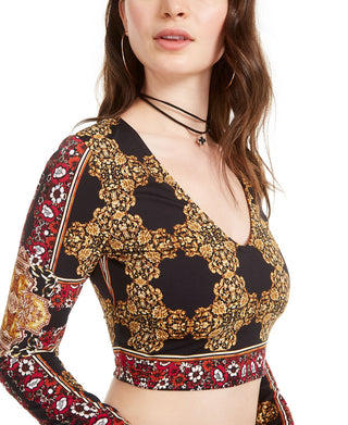 Guess Women's Short Length Long Sleeve V Neck Top Black Size Large