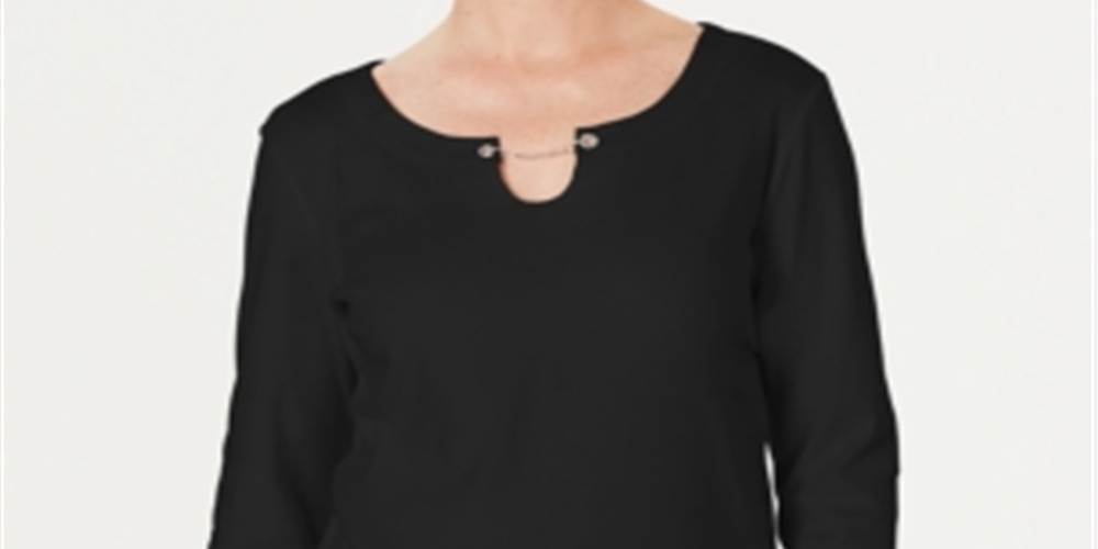 Karen Scott Women's Three Quarter Sleeve Top Black Size Large