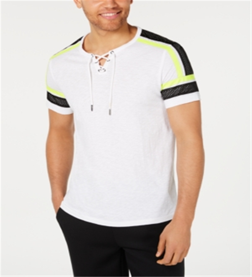 INC International Concepts Men's Attila Cotton Mesh Trim Casual Shirt White Size XX-Large