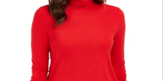 Charter Club Women's Heathered Ribbed Turtleneck Top Red Size X-Large