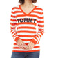 Tommy Hilfiger Women's Striped Logo V Neck Sweater Orange Size Medium
