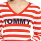 Tommy Hilfiger Women's Striped Logo V Neck Sweater Orange Size Medium