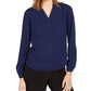 Nine West Women's Long Sleeve 2 Pocket V Neck Blouse Blue Size Large