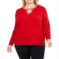INC International Concepts Women's Embellished Keyhole Sweater Red Size 1X