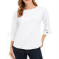 Charter Club Women's Jacquard Bow Cuff Top White Size Petite