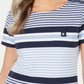 Karen Scott Women's Sport Danielle Striped Scoop Neck Top Blue Size Medium