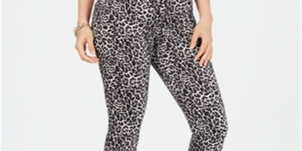 INC International Concepts Women's Essential Leopard Skinny Jeans Gray Size 14