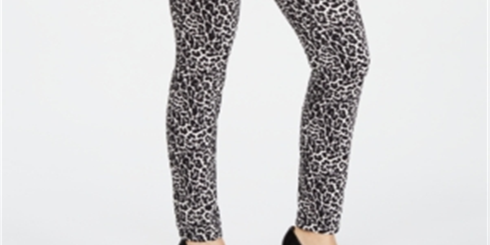 INC International Concepts Women's Essential Leopard Skinny Jeans Gray Size 14