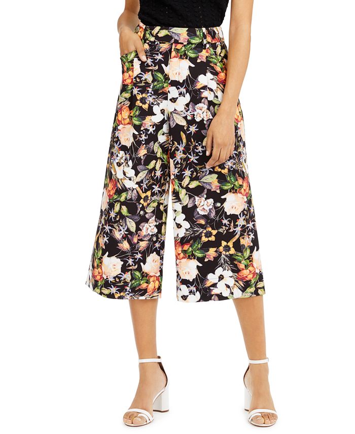 INC International Concepts Women's Printed Culottes Black Size 12