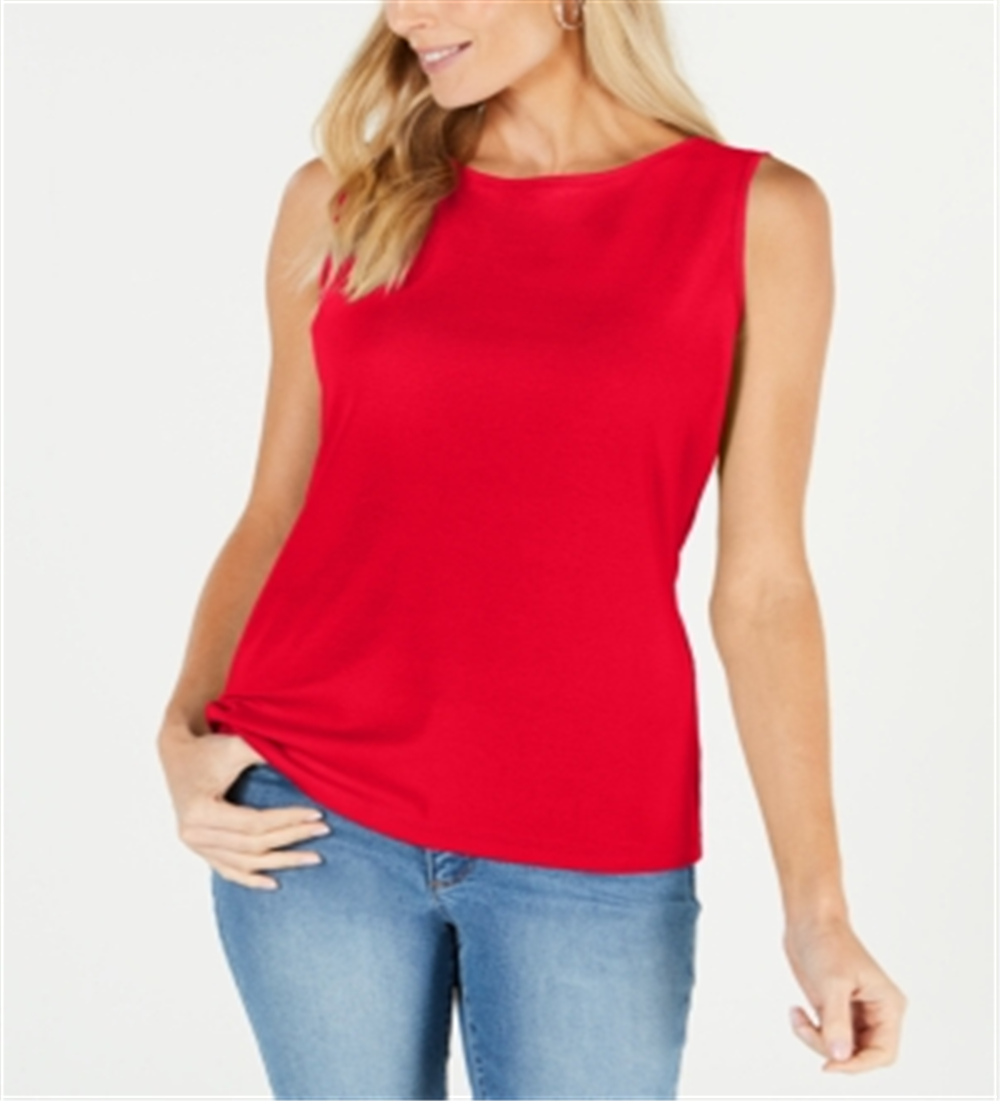 Karen Scott Women's Cotton Boat Neck Top Red Size Petite X-Large