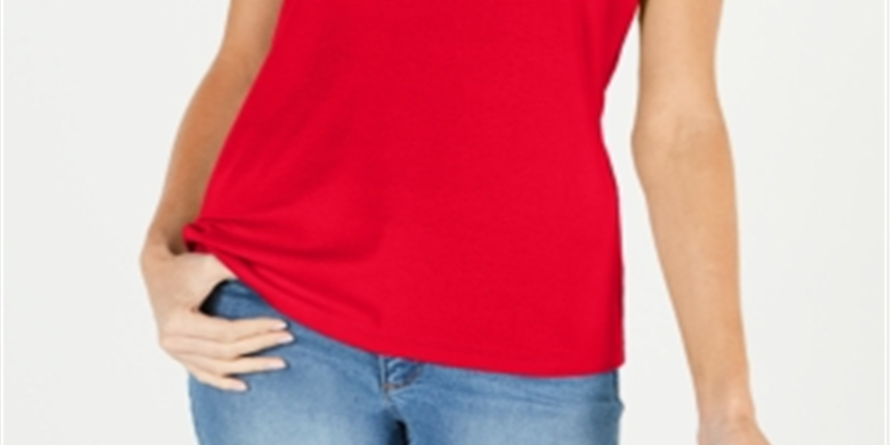 Karen Scott Women's Cotton Boat Neck Top Red Size Petite X-Large