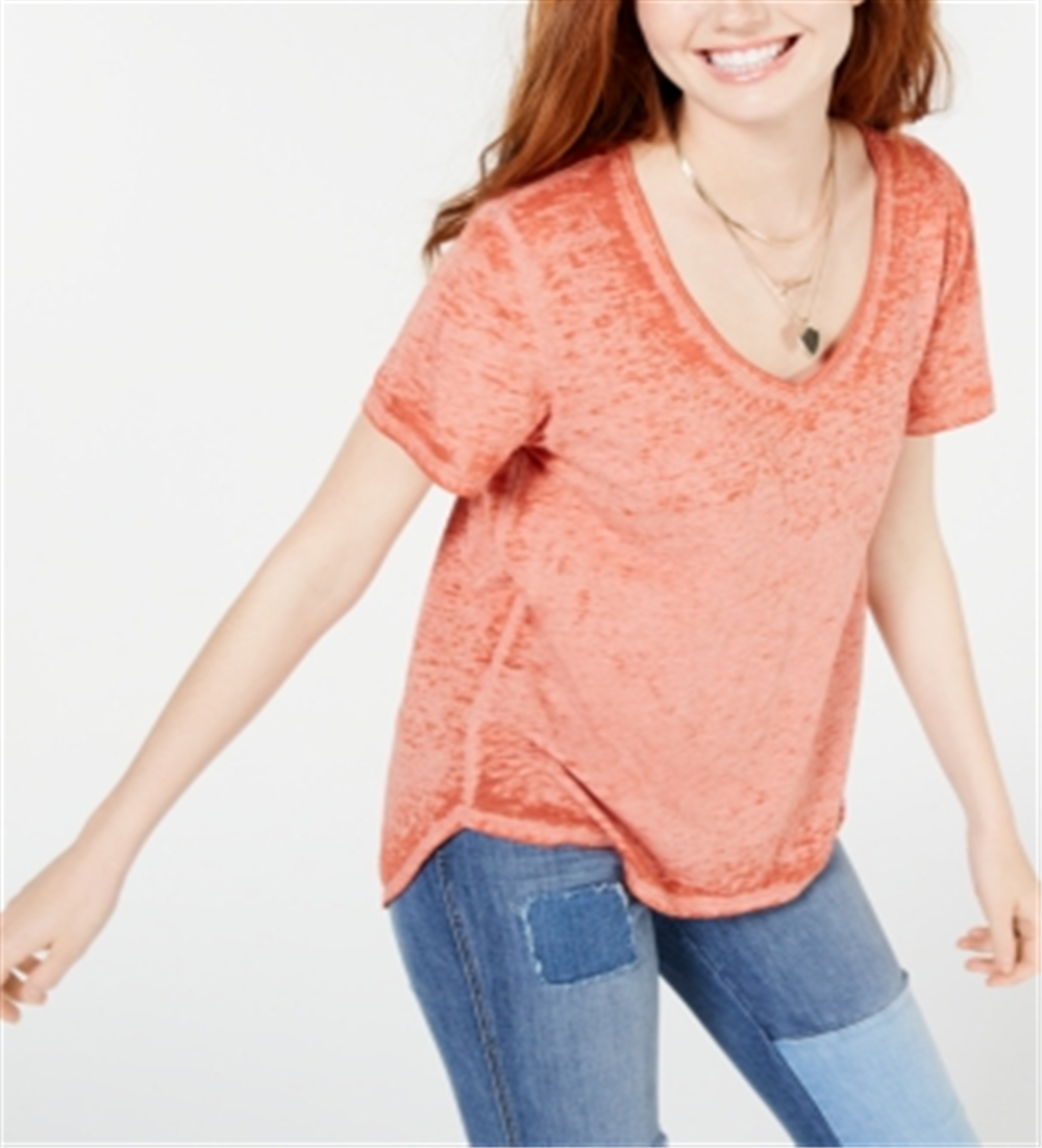 American Rag Women's V Neck Burnout Short Sleeve Top Orange Size Medium