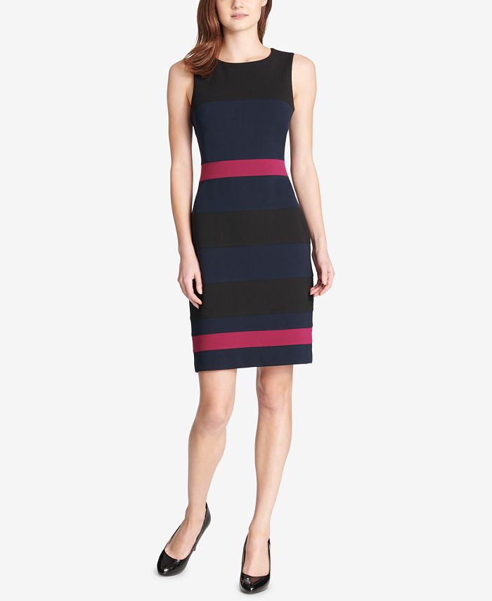 Tommy Hilfiger Women's Scuba Crepe Colorblock Sheath Dress Blue Size 12P