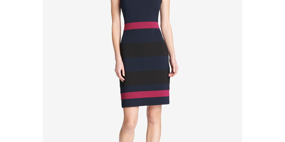 Tommy Hilfiger Women's Scuba Crepe Colorblock Sheath Dress Blue Size 12P