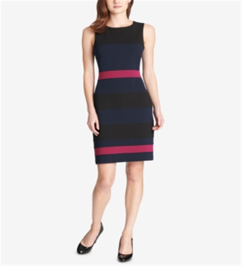 Tommy Hilfiger Women's Scuba Crepe Colorblock Sheath Dress Blue Size 12P