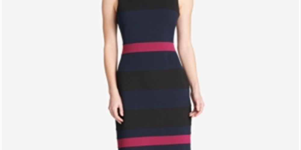 Tommy Hilfiger Women's Scuba Crepe Colorblock Sheath Dress Blue Size 12P