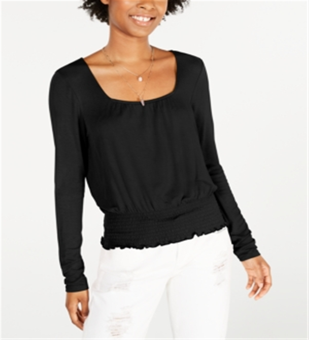 American Rag Junior's Smocked Waist Long-Sleeve Top Black Size XX-Small