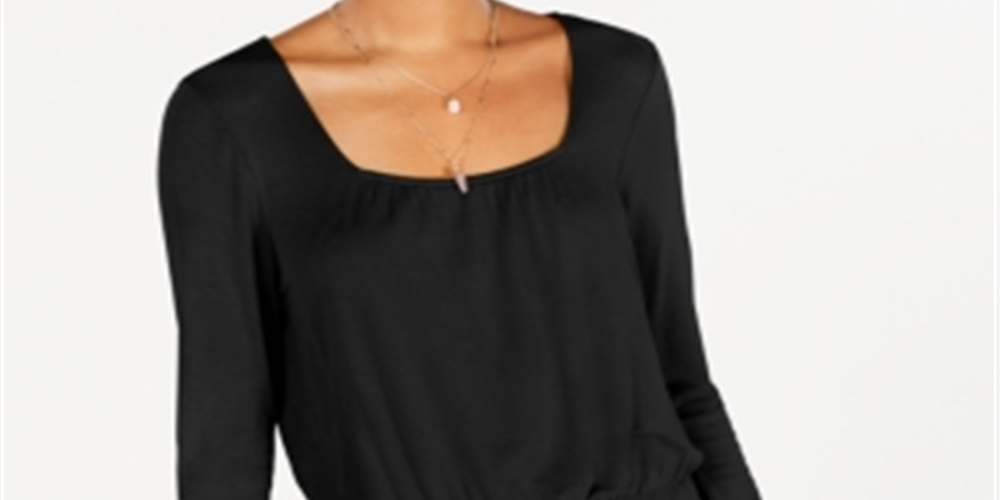 American Rag Junior's Smocked Waist Long-Sleeve Top Black Size XX-Small