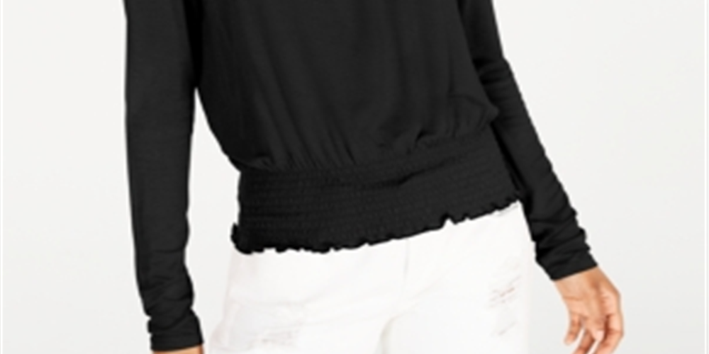 American Rag Junior's Smocked Waist Long-Sleeve Top Black Size XX-Small