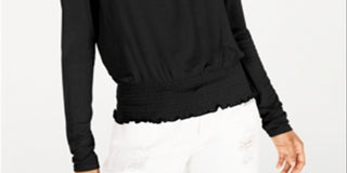 American Rag Junior's Smocked Waist Long-Sleeve Top Black Size XX-Small