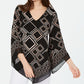Alfani Women's Mixed Print V Hem Top Diamond Print Black Size Petite