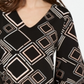 Alfani Women's Mixed Print V Hem Top Diamond Print Black Size Petite