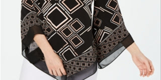 Alfani Women's Mixed Print V Hem Top Diamond Print Black Size Petite