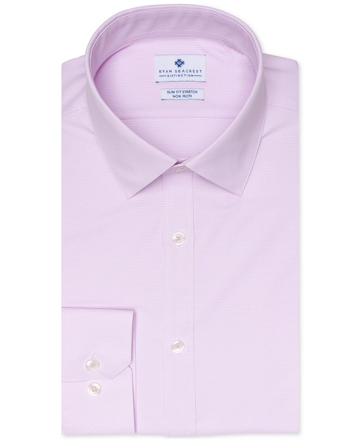 Ryan Seacrest Distinction Men's Active Slim Fit Non Iron Performance Stretch Dobby Dress Shirt Pink Size 16X32X33