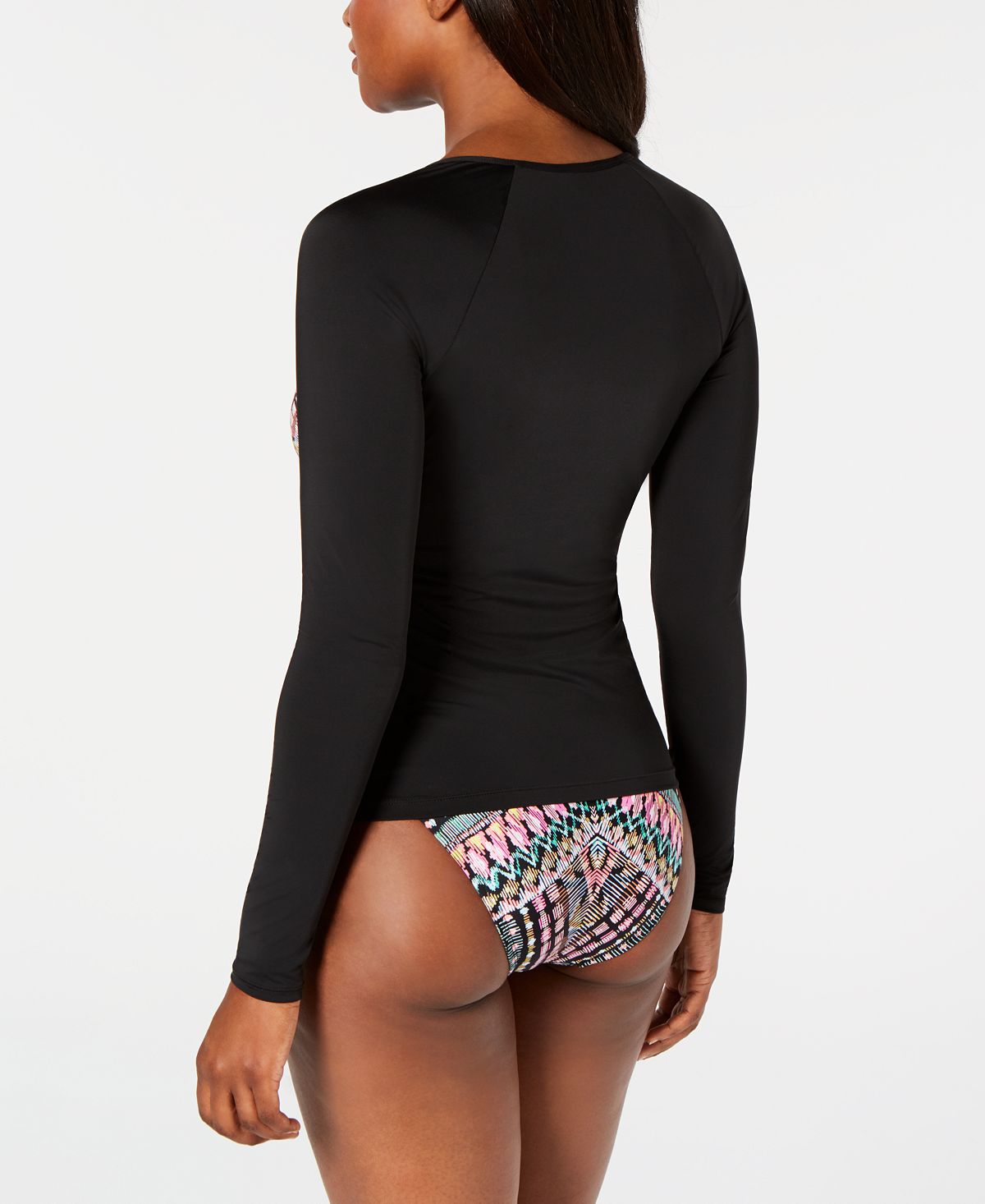 Bar III Women's Printed Long Sleeve Rash Guard Dress Black Size S