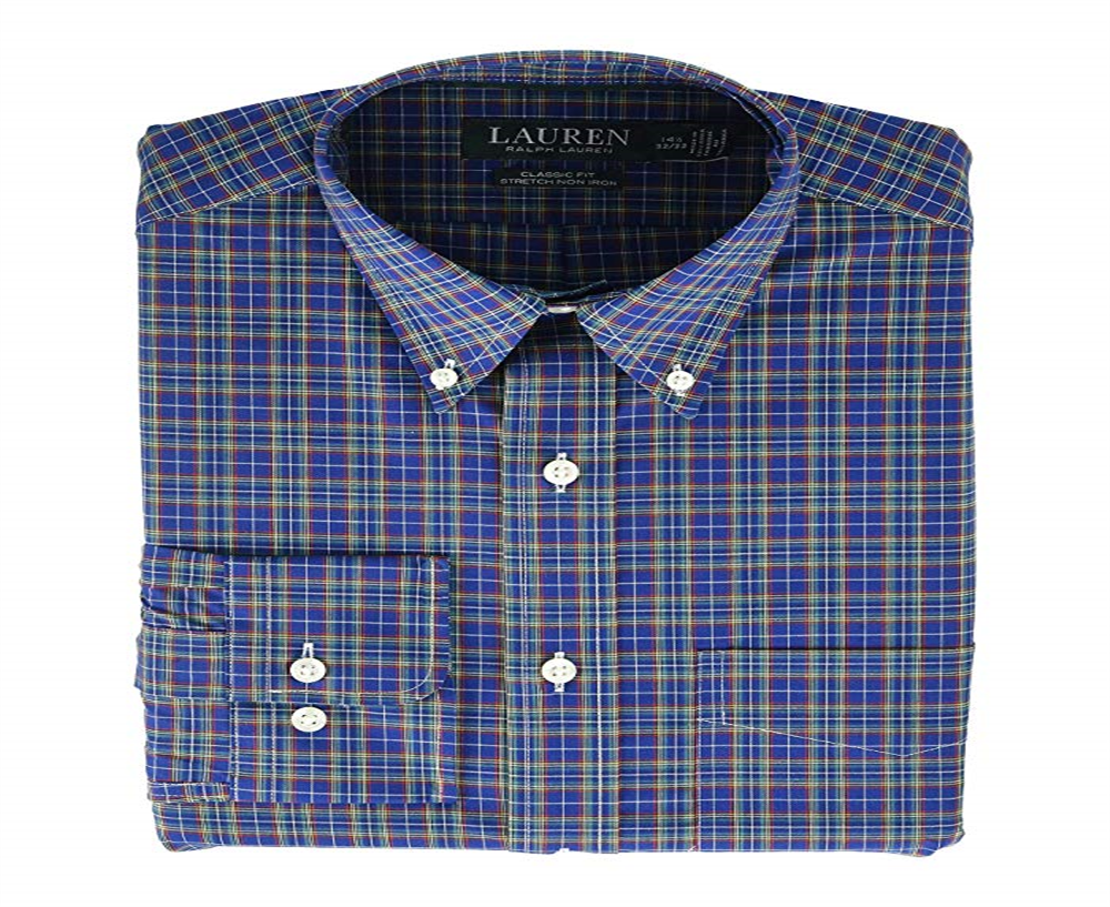 Ralph Lauren Men's Non Iron Poplin Holiday Dress Shirt Blue Size 16X34X35