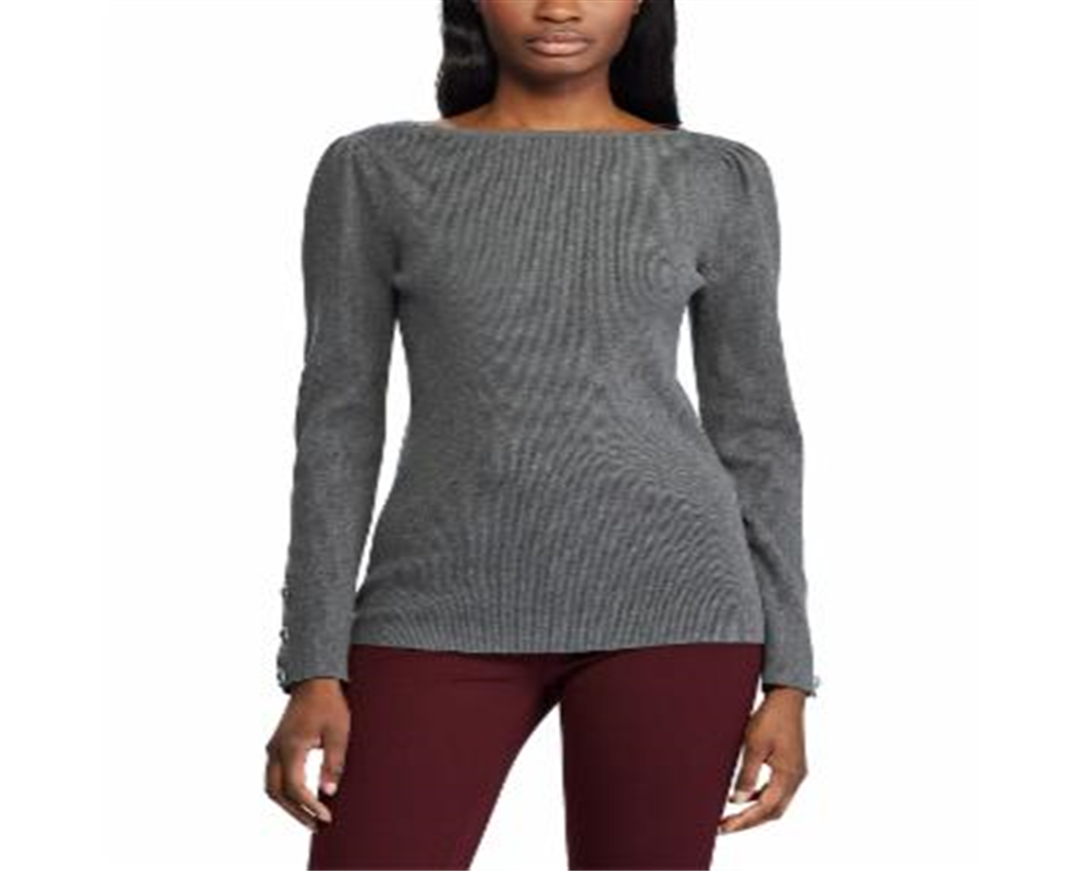 Ralph Lauren Women's Puff Sleeve Boat Neck Sweater Gray Size Small