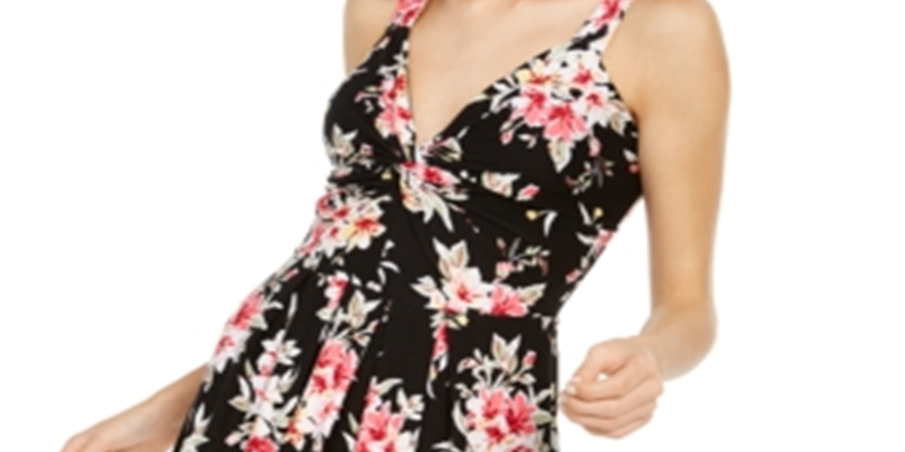 Planet Gold Junior's Floral Fit & Flare Dress Black Size Small