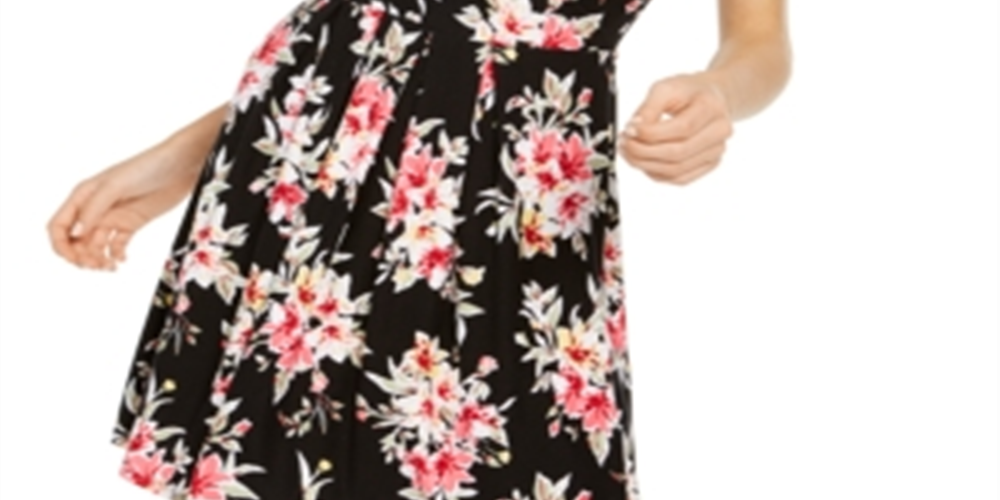 Planet Gold Junior's Floral Fit & Flare Dress Black Size Small
