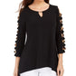 JM Collection Women's Handkerchief-Hem Ladder Sleeve Knit Top Black Size Small