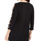 JM Collection Women's Handkerchief-Hem Ladder Sleeve Knit Top Black Size Small