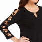JM Collection Women's Handkerchief-Hem Ladder Sleeve Knit Top Black Size Small