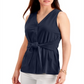 Charter Club Women's Tie Front Sleeveless Top Blue Size X-Large