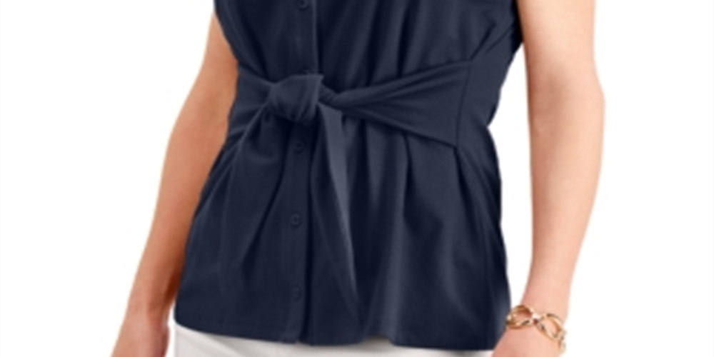 Charter Club Women's Tie Front Sleeveless Top Blue Size X-Large