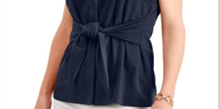 Charter Club Women's Tie Front Sleeveless Top Blue Size X-Large