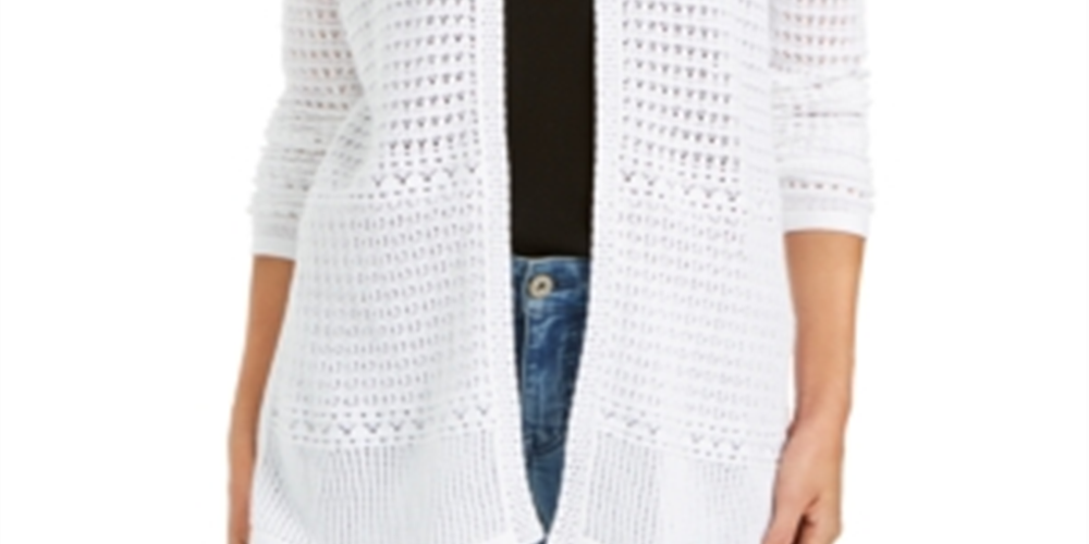 Charter Club Women's Pointelle Knit Open Front White Size Large