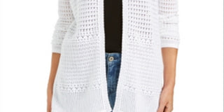 Charter Club Women's Pointelle Knit Open Front White Size Large